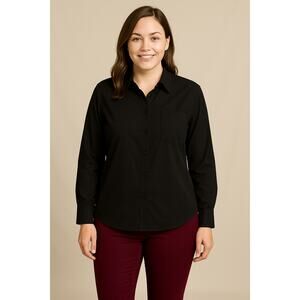 Nine West Collared Button Down Blouse Black Size 0X